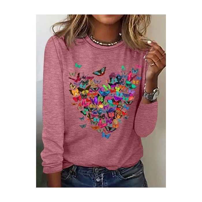 Women Text Letters Crew Neck Long Sleeve Blouse Casual Daily Spring/Fall Top