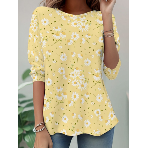 Women Floral Long Sleeve Tee T-shirt Crew Neck Casual Tunic Spring/Fall Top