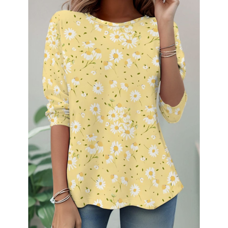Women Floral Long Sleeve Tee T-shirt Crew Neck Casual Tunic Spring/Fall Top