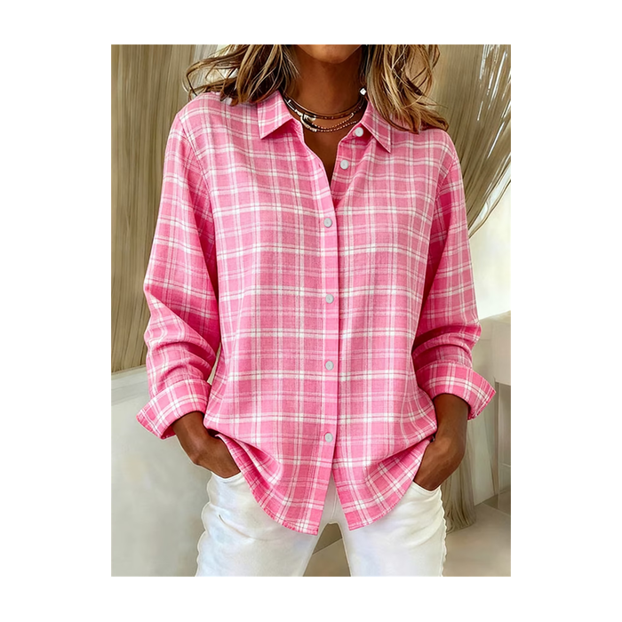 Women Plaid Shirt Collar Long Sleeve Shirt Buckle Regular Sleeve Casual Daily Spring/Fall Top