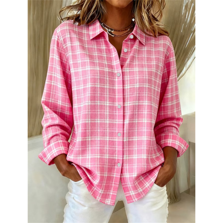 Women Plaid Shirt Collar Long Sleeve Shirt Buckle Regular Sleeve Casual Daily Spring/Fall Top
