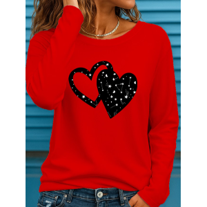 Women Heart/Cordate Long Sleeve Tee T-shirt Crew Neck Printing Casual Graphic Tee Spring/Fall Top
