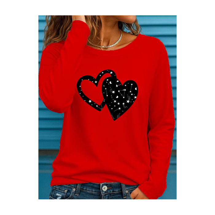 Women Heart/Cordate Long Sleeve Tee T-shirt Crew Neck Printing Casual Graphic Tee Spring/Fall Top