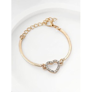 Fashionable Heart-shaped Rhinestone-embellished Gold-plated Zinc Alloy Adjustable Bracelet