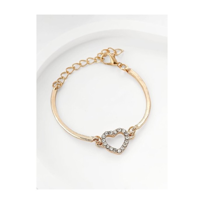 Fashionable Heart-shaped Rhinestone-embellished Gold-plated Zinc Alloy Adjustable Bracelet