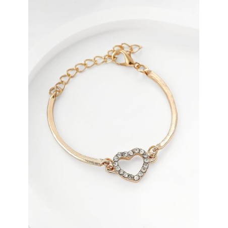 Fashionable Heart-shaped Rhinestone-embellished Gold-plated Zinc Alloy Adjustable Bracelet