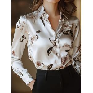 Women Floral Shawl Collar Long Sleeve Shirt Casual Daily Spring/Fall Top