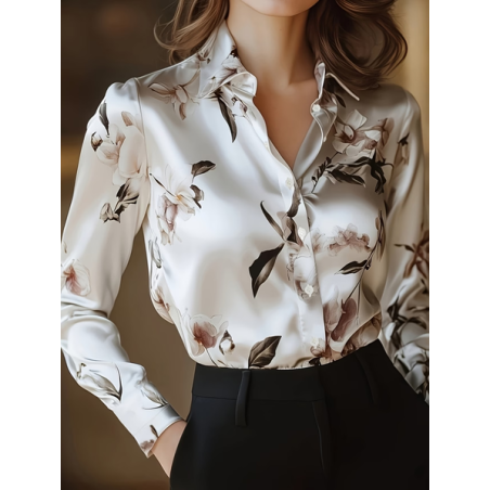 Women Floral Shawl Collar Long Sleeve Shirt Casual Daily Spring/Fall Top