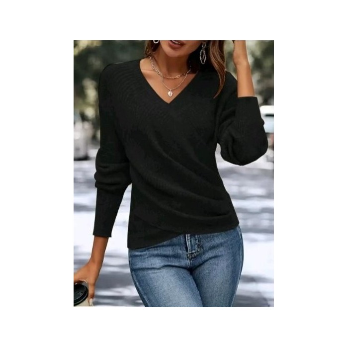 Women Plain Split Joint Street Long Sleeve V Neck Cotton-Blend Spring/Fall Sweater