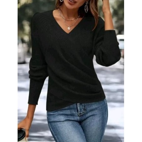 Women Plain Split Joint Street Long Sleeve V Neck Cotton-Blend Spring/Fall Sweater