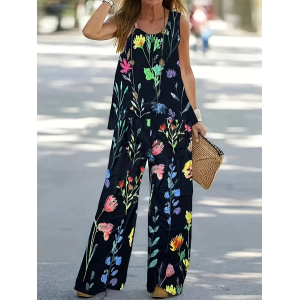 Women Floral Printing Two-Piece Set Daily Sleeveless Casual Summer Multi-Piece Set Matching Set