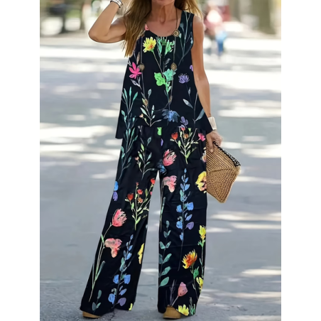 Women Floral Printing Two-Piece Set Daily Sleeveless Casual Summer Multi-Piece Set Matching Set