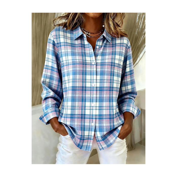 Women Plaid Shirt Collar Long Sleeve Shirt Buckle Regular Sleeve Casual Daily Spring/Fall Top