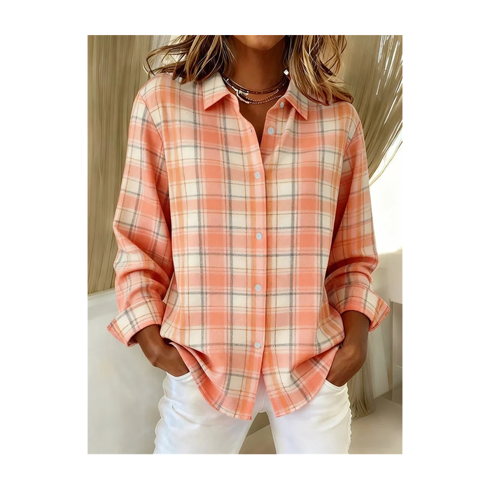 Women Plaid Shirt Collar Long Sleeve Shirt Buckle Regular Sleeve Casual Daily Spring/Fall Top