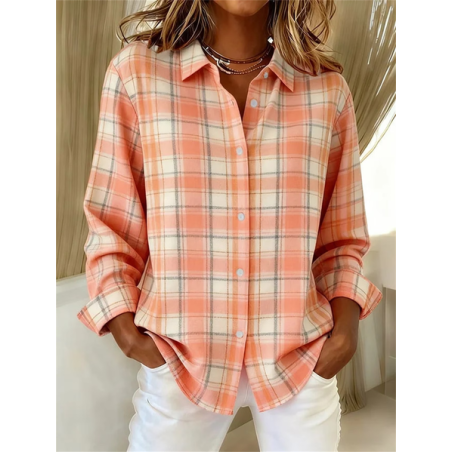Women Plaid Shirt Collar Long Sleeve Shirt Buckle Regular Sleeve Casual Daily Spring/Fall Top