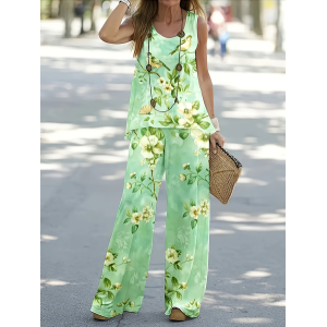 Women Floral Printing Two-Piece Set Daily Sleeveless Casual Summer Multi-Piece Set Matching Set