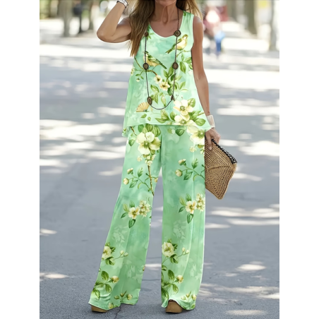 Women Floral Printing Two-Piece Set Daily Sleeveless Casual Summer Multi-Piece Set Matching Set