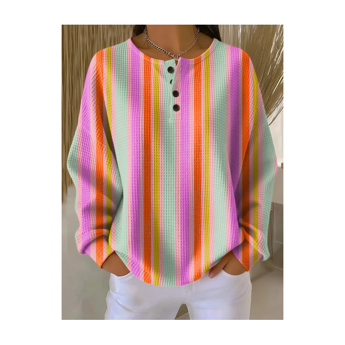 Women Striped Crew Neck Printing Casual Spring/Fall Long Sleeve Sweatshirt