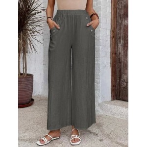 Women Plain Long Elastic Waist Pants Casual Spring/Fall Trousers
