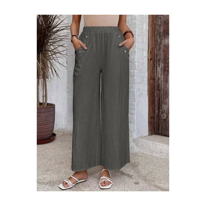 Women Plain Long Elastic Waist Pants Casual Spring/Fall Trousers