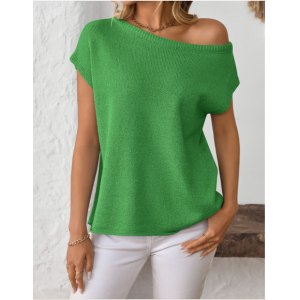 Women's knitwear Y2K summer knit sweater curved beaded ice silk fabric knitted pullover oblique shoulder round neck top