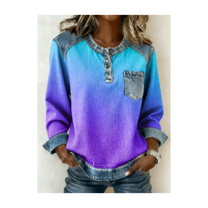 Women Color Block Crew Neck Long Sleeve Blouse Casual Daily Spring/Fall Top