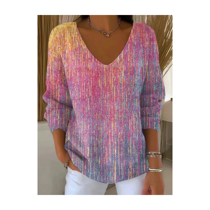 Women Abstract Long Sleeve Tee T-shirt V Neck Printing Casual Spring/Fall Top