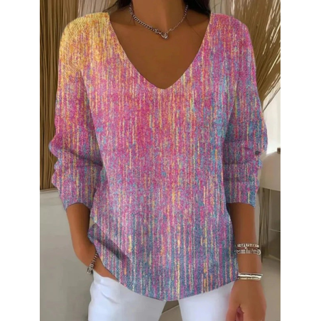 Women Abstract Long Sleeve Tee T-shirt V Neck Printing Casual Spring/Fall Top