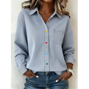 Women Striped Shawl Collar Long Sleeve Shirt Casual Daily Spring/Fall Top