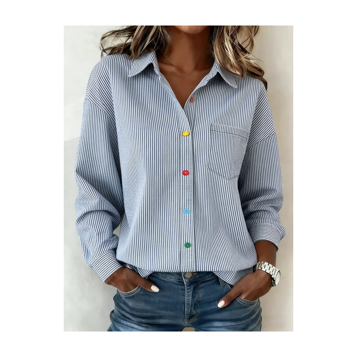 Women Striped Shawl Collar Long Sleeve Shirt Casual Daily Spring/Fall Top