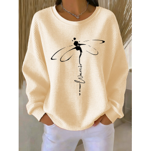 Women Dragonfly Long Sleeve Tee T-shirt Crew Neck Casual Spring/Fall Top