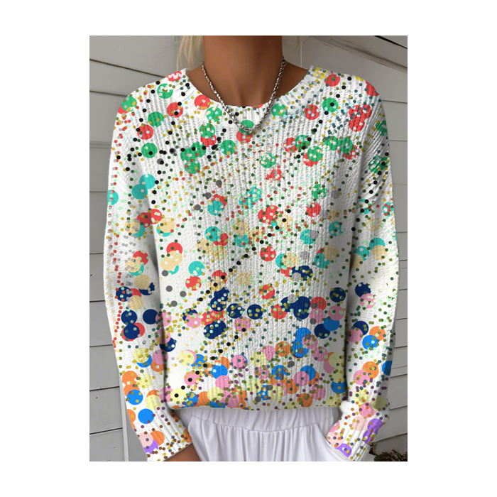 Women Geometric Vintage Long Sleeve Crew Neck Winter Sweater