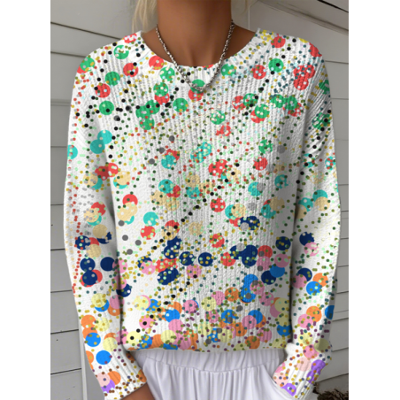 Women Geometric Vintage Long Sleeve Crew Neck Winter Sweater