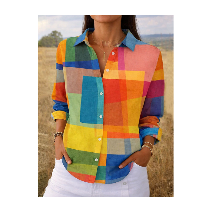 Women Abstract Shirt Collar Long Sleeve Shirt Buckle Regular Sleeve Casual Daily Spring/Fall Top