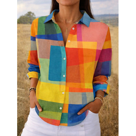 Women Abstract Shirt Collar Long Sleeve Shirt Buckle Regular Sleeve Casual Daily Spring/Fall Top
