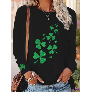 Women Shamrock Long Sleeve Tee T-shirt Crew Neck Printing Casual Graphic Tee Spring/Fall Top