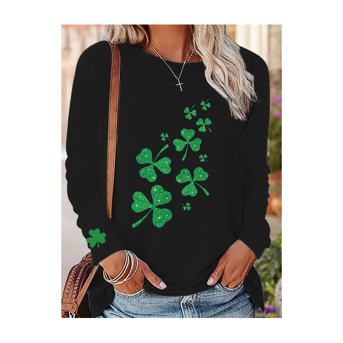 Women Shamrock Long Sleeve Tee T-shirt Crew Neck Printing Casual Graphic Tee Spring/Fall Top