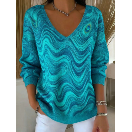 Women Abstract Long Sleeve Tee T-shirt V Neck Printing Casual Spring/Fall Top