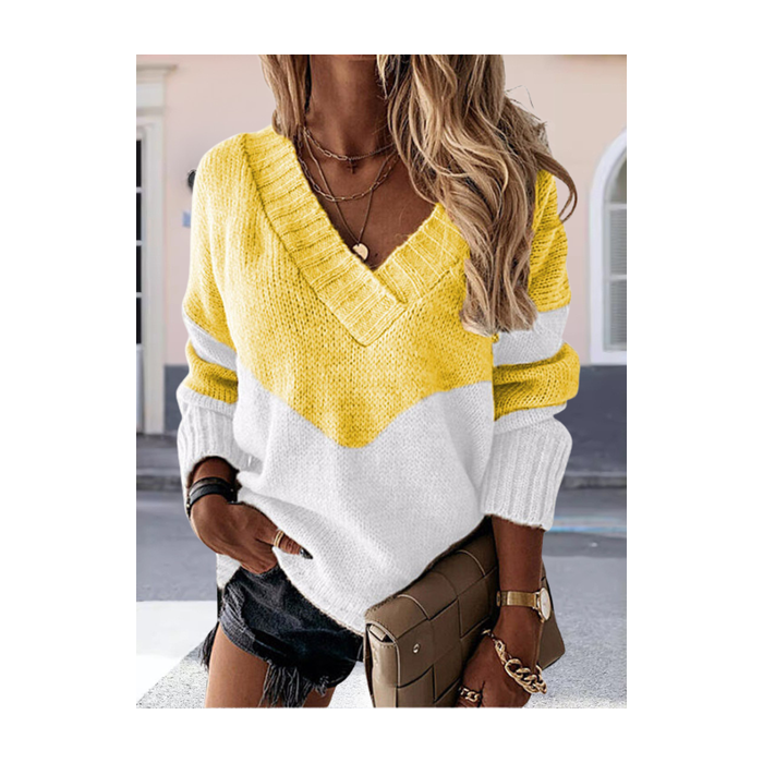 Women Leopard Split Joint Winter Street Long Sleeve V Neck Sweater