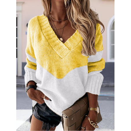 Women Leopard Split Joint Winter Street Long Sleeve V Neck Sweater