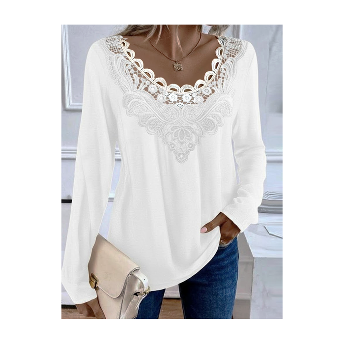 Women Plain Long Sleeve Tee T-shirt Crew Neck Printing Casual Graphic Tee Spring/Fall Top