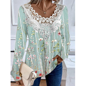 Women Floral Long Sleeve Tee T-shirt Crew Neck Printing Casual Graphic Tee Spring/Fall Top