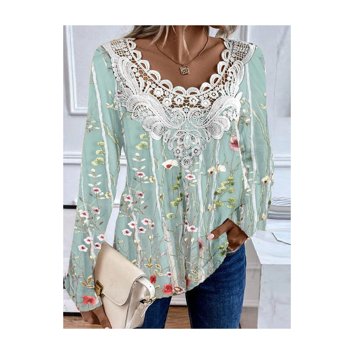 Women Floral Long Sleeve Tee T-shirt Crew Neck Printing Casual Graphic Tee Spring/Fall Top