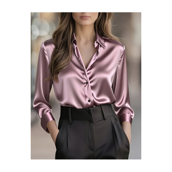 Women Plain Shawl Collar Long Sleeve Shirt Casual Daily Spring/Fall Top