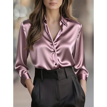 Women Plain Shawl Collar Long Sleeve Shirt Casual Daily Spring/Fall Top