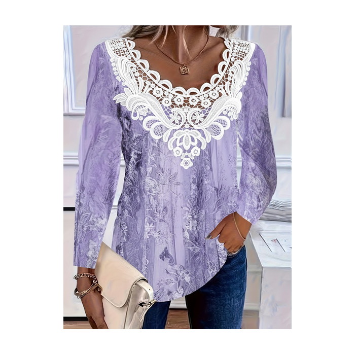 Women Abstract Long Sleeve Tee T-shirt Crew Neck Printing Casual Graphic Tee Spring/Fall Top