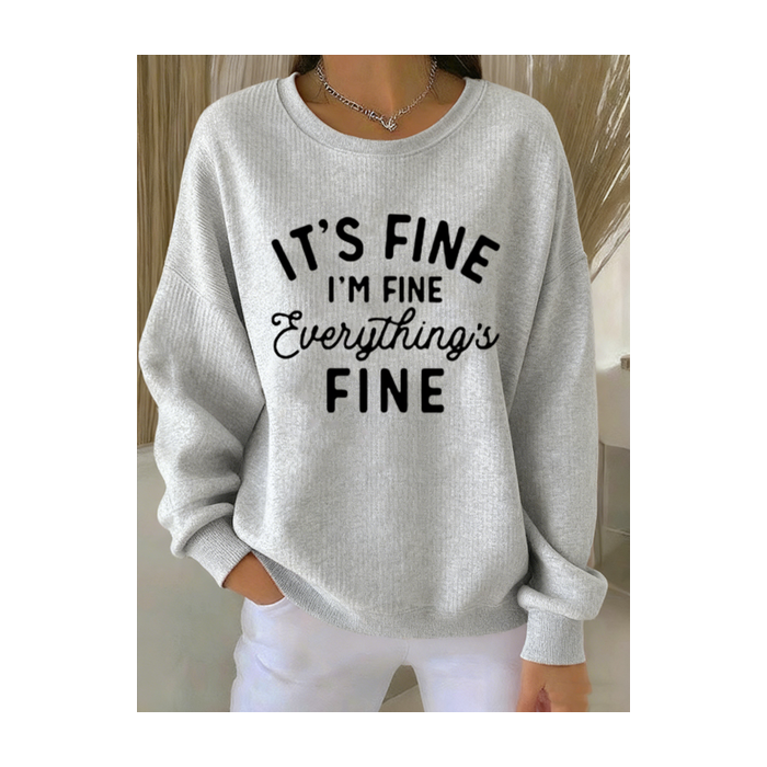 Women Letter Pattern Crew Neck Vintage Spring/Fall Long Sleeve Sweatshirt