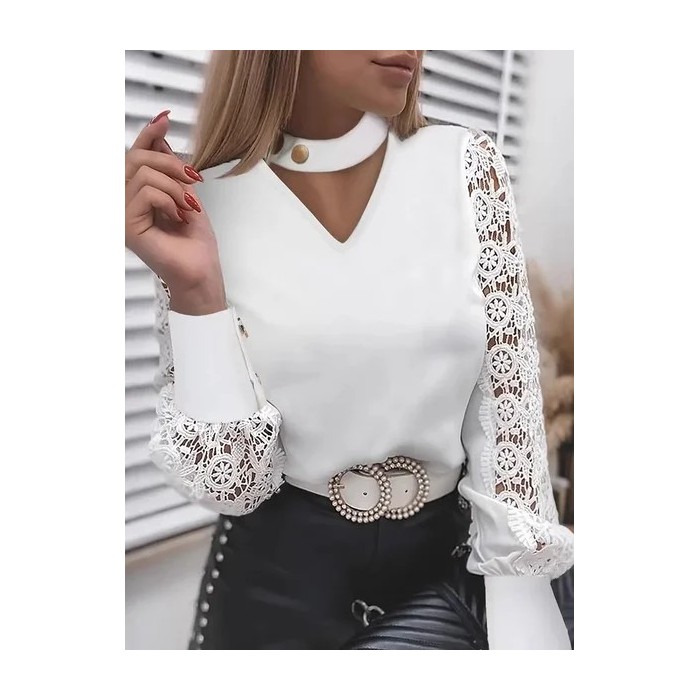 Women Plain V Neck Long Sleeve Shirt Jacquard Casual Daily Spring/Fall Top