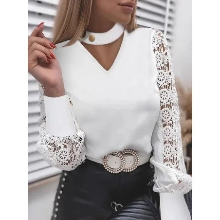 Women Plain V Neck Long Sleeve Shirt Jacquard Casual Daily Spring/Fall Top