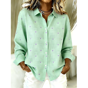 Women Heart/Cordate Shirt Collar Long Sleeve Shirt Vintage Holiday Spring/Fall Top